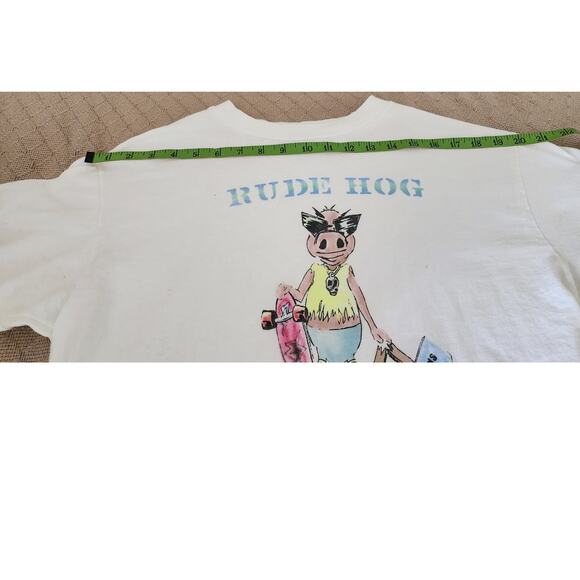Vintage 1990 White Short Sleeve Rude Hog No Skateboarding T-shirt Men's L 42-44 - Picture 4 of 9